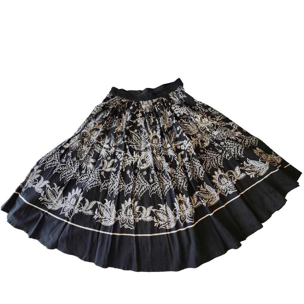 Studio West Boho Folk Bandana Print White Black Cotton Pull On Skirt Sz L - Picture 3 of 10